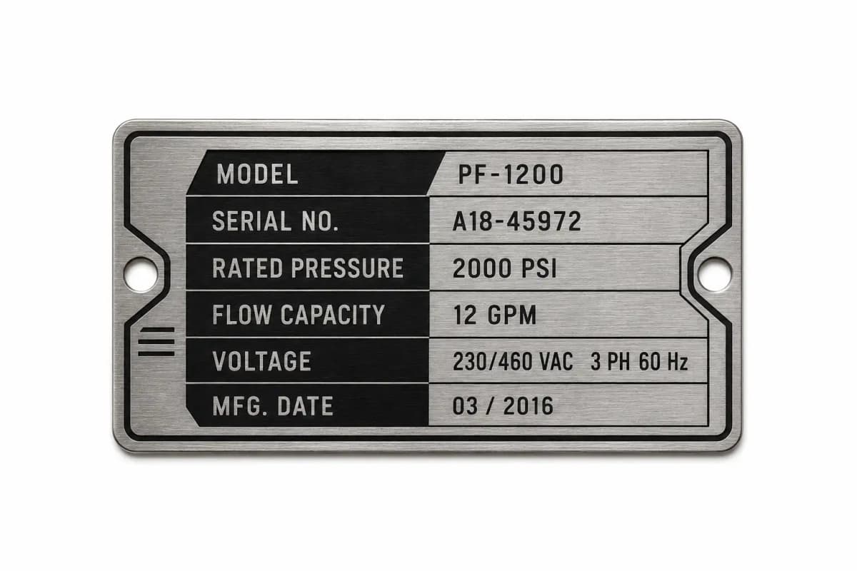 Anodized aluminium label Example